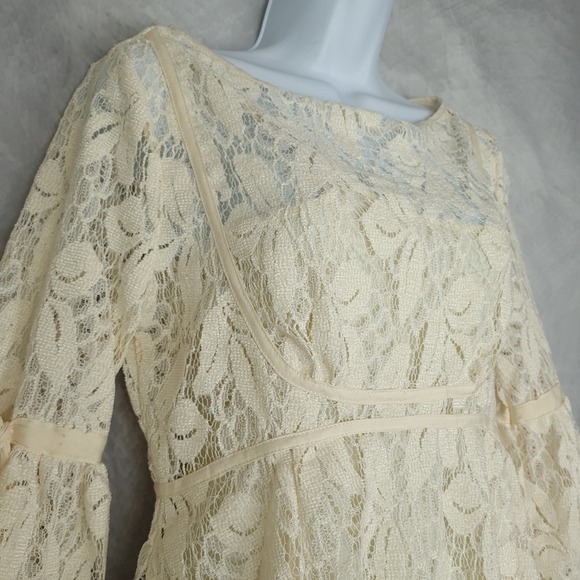 Free People Dress Womens 0 Lace Boho Peasant Long Sleeve Mini Ruffle - Picture 2 of 16